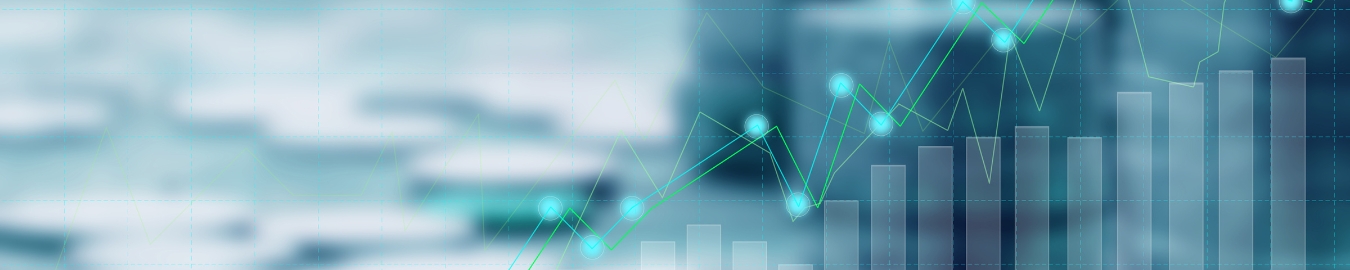 Ascending bar chart and line chart on blue background.